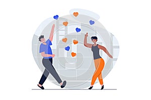 People dancing web concept with character scene. Vector illustration