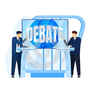 People debate, public concept, election presentation, politics male president, design, cartoon style vector illustration