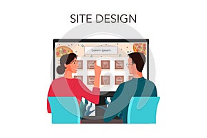 People designing website for food delivery service. Web page