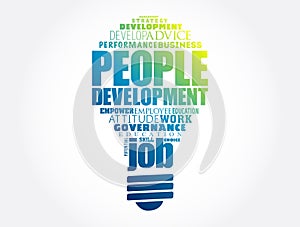 People Development light bulb word cloud collage, business concept background