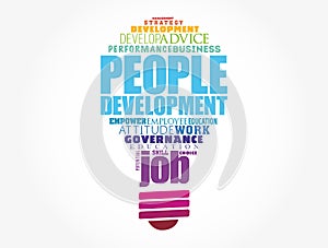 People Development light bulb word cloud collage, business concept