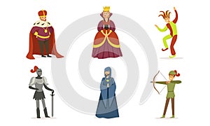 People of different classes in medieval clothes. Set of vector illustrations.