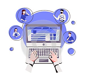 People with different and expert skills connecting and working online together on laptop computer