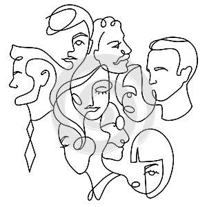 People, different faces, line