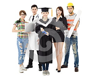 People in different occupations with graduation photo