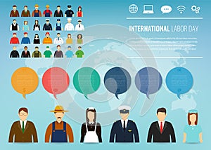 People of different occupations. Professions set with infographic elements. International Labor Day. Vector