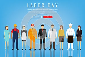 People of different occupations. Professions set. International Labor Day. Concept website template. Flat Vector