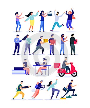 People in different poses. Everyone is doing their job. Vector illustration isolated background