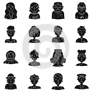 People of different profession set icons in black style. Big collection of people of different profession vector symbol