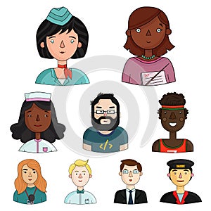 People of different profession set icons in cartoon style. Big collection of people of different profession vector