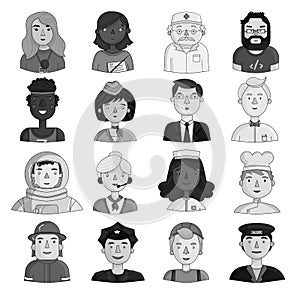 People of different profession set icons in monochrome style. Big collection of people of different profession vector