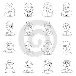 People of different profession set icons in outline style.