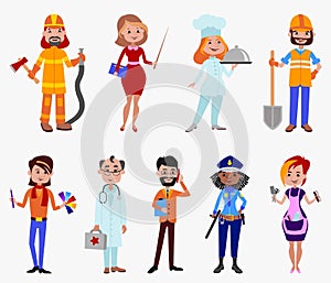 People different professions cute cartoon characters vector illustration.