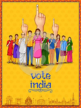 People of different religion showing voting finger for General Election of India