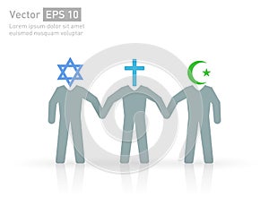 People of different religions. Islam Muslim, Christianity Christian and Judaism Jewish