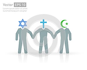 People of different religions. Islam Muslim, Christianity Christian and Judaism Jewish photo