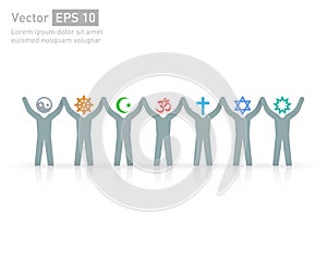 People of different religions. Religion vector symbols and characters. friendship and peace for different creeds