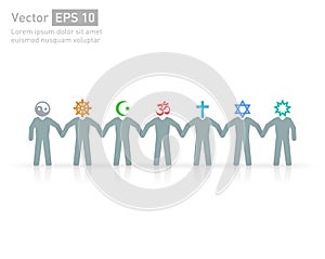 People of different religions. Religion vector symbols and characters. friendship and peace for different creeds