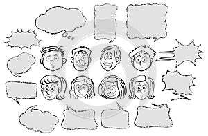 People and different speech bubble templates