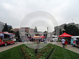 People dine at Food Truck in Civic Center