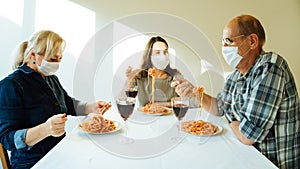 People dining with masks