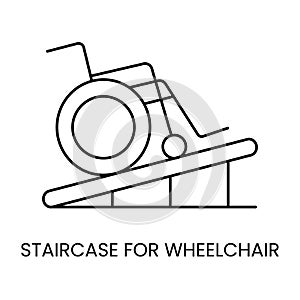 People with disabilities, wheelchair on ramp line icon vector