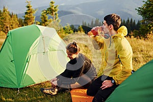 People discovering new lands. Majestic Carpathian Mountains. Beautiful landscape of untouched nature