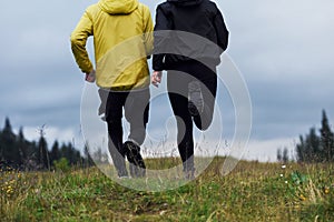 People discovering new lands. Majestic Carpathian Mountains. Beautiful landscape of untouched nature