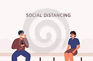 people do social distancing to keeping distance for infection risk and disease illustration