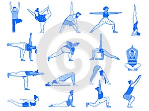 People Doing Common Yoga Poses Line Art Set