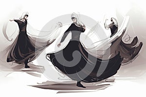 people doing dervish dance on white background generative AI