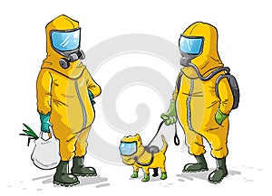 People dressed in full protective bio hazard suits