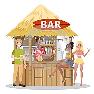 People drink cocktail at the beach bar