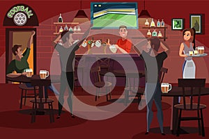 People drinking beer in bar flat illustration