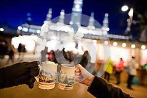 People drinking traditional Punch in Vienna Christmas Market, De