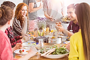 People eating healthy organic dishes photo