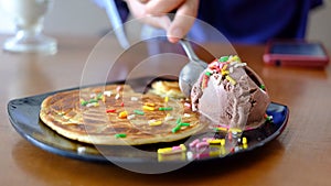 People eating ice cream and maryam bread