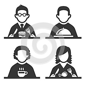 People Eating Tasting Food Pictogram Icon Set. Vector