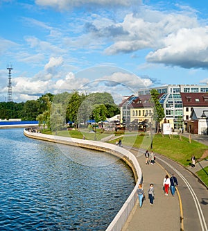 People, embankment, Svisloch river, Minsk