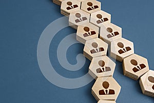 People employees are unite in a single chain. Integration acquisition concept. Consolidation, cooperation, organization. Division