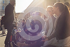 People enjoing outdoor street food festival in Ljubljana, Slovenia.