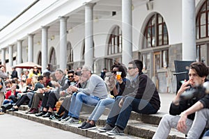 People enjoing outdoor street food festival in Ljubljana, Slovenia.