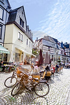 People enjoy the summer day at market place