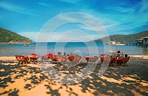 People enjoying the beautiful beach and sea in Koh Rong Samloem