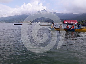People enjoying Lake boating on the beautiful lake located in Pokhara, Nepal