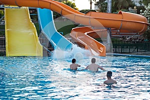 People enjoying watersports in the aquapark