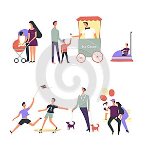 People family children in park vector icons