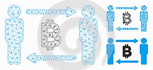 People Exchange Bitcoin Vector Mesh Wire Frame Model and Triangle Mosaic Icon