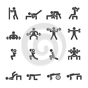 People exercise in fitness icon set, vector eps10