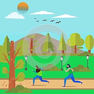 People exercising with public garden background,template Vector